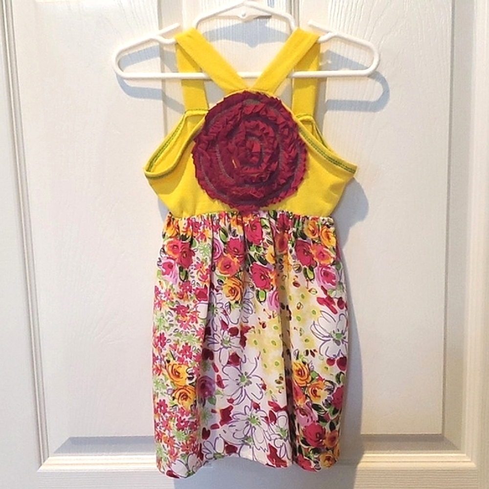 Freckles + Kitty Yellow Pink Halter Style Floral Dress Baby Girl Size 24 Months